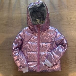 Shiny Pink Puffer Jacket with Hood